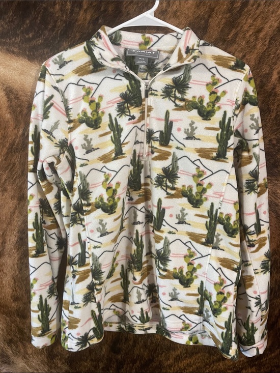 Ariat Sweaters - Ariat Cactus Print Half-Zip Fleece - Cream, Green & Pink